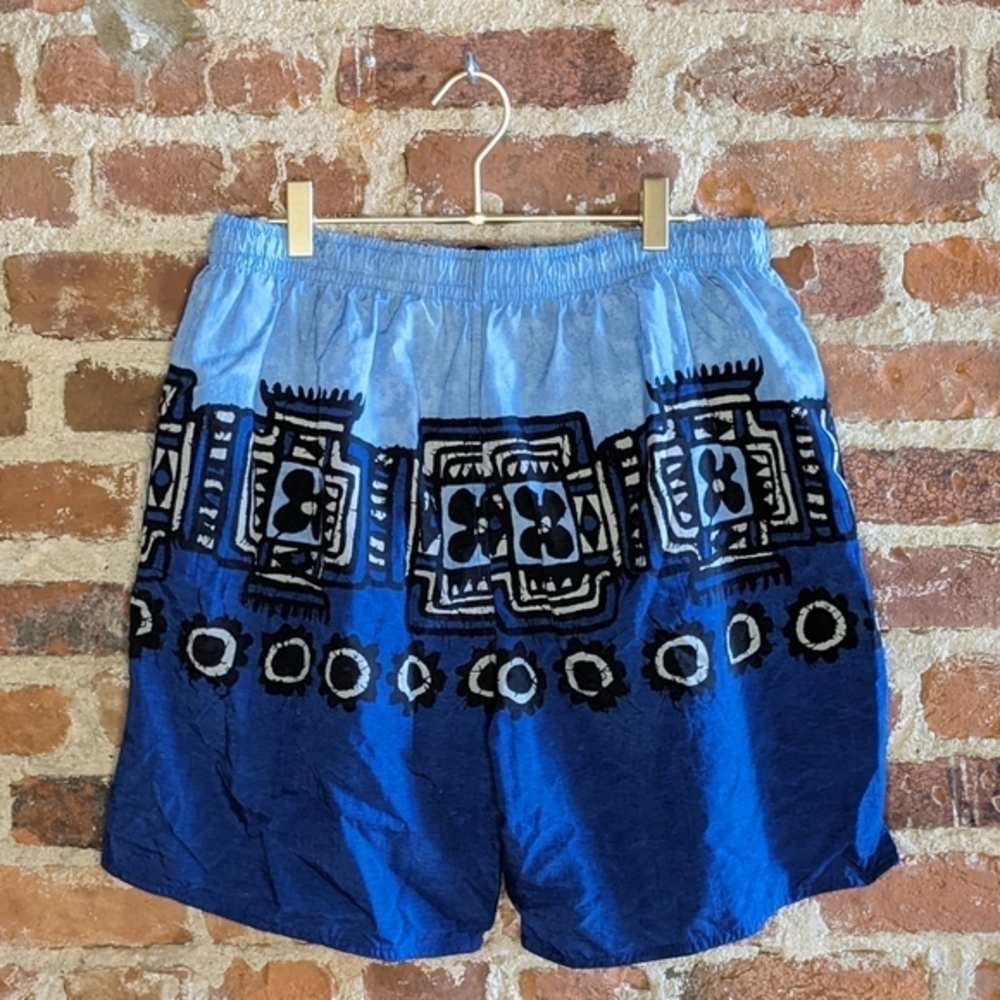 Quicksilver Large Blue Pattern Drawstring Swim Trunks - Picture 5 of 6